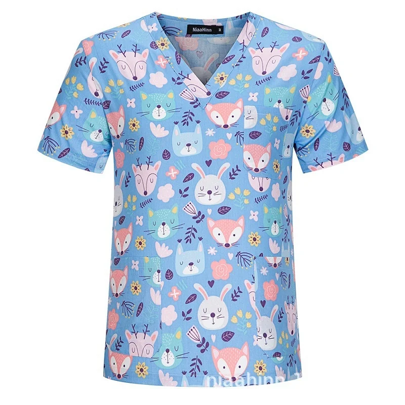 Animal Printing Working Scrubs Tops Pet Grooming Uniforms Cartoon Beauty Salon Work Clothing Veterinaria Pet Beauty Uniform