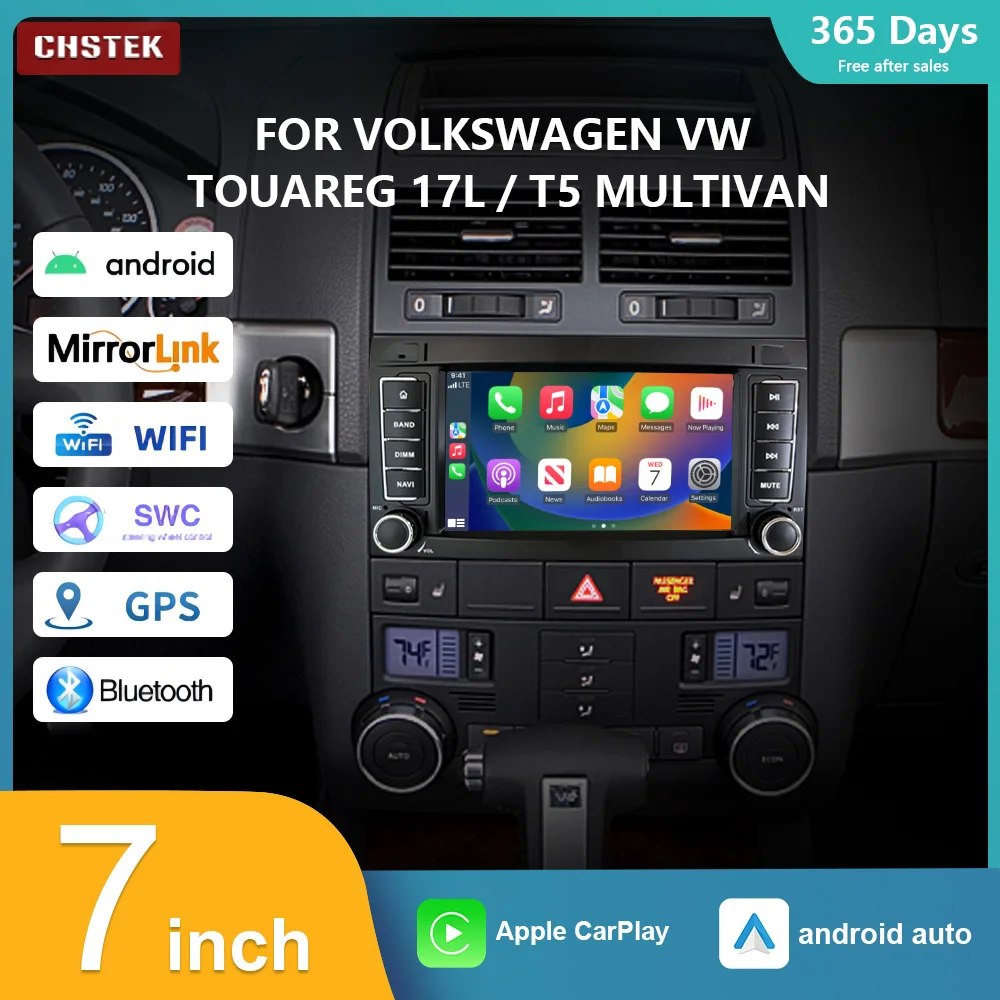 CHSTEK Car Radio Multivan Android13 Navigation 12+256G GPS Carplay for Volkswagen Touareg 1 7L 2002-2010 T5  WIFI 4G Auto Stereo