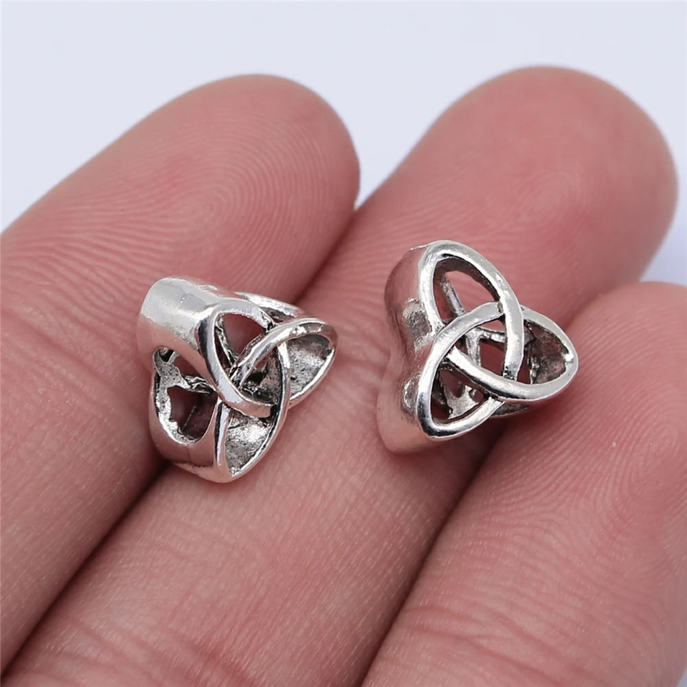 10pcs 11x11mm Antique Silver Plated Triquetra Symbol Big Hole Beads Hair Braid Beard Dreadlock Beads Rings Tube