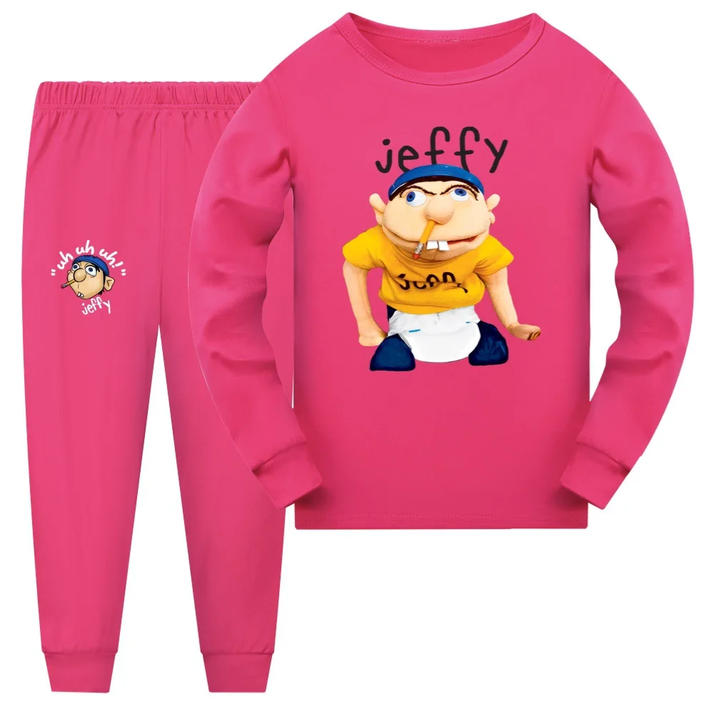 Anime Jeffy Handpuppe Kleidung Kinder Cartoon Langarm Pyjama Jugend Jungen Nachtwäsche Kinder lässig T-Shirts Hosen 2 stücke Sets – Detail 2