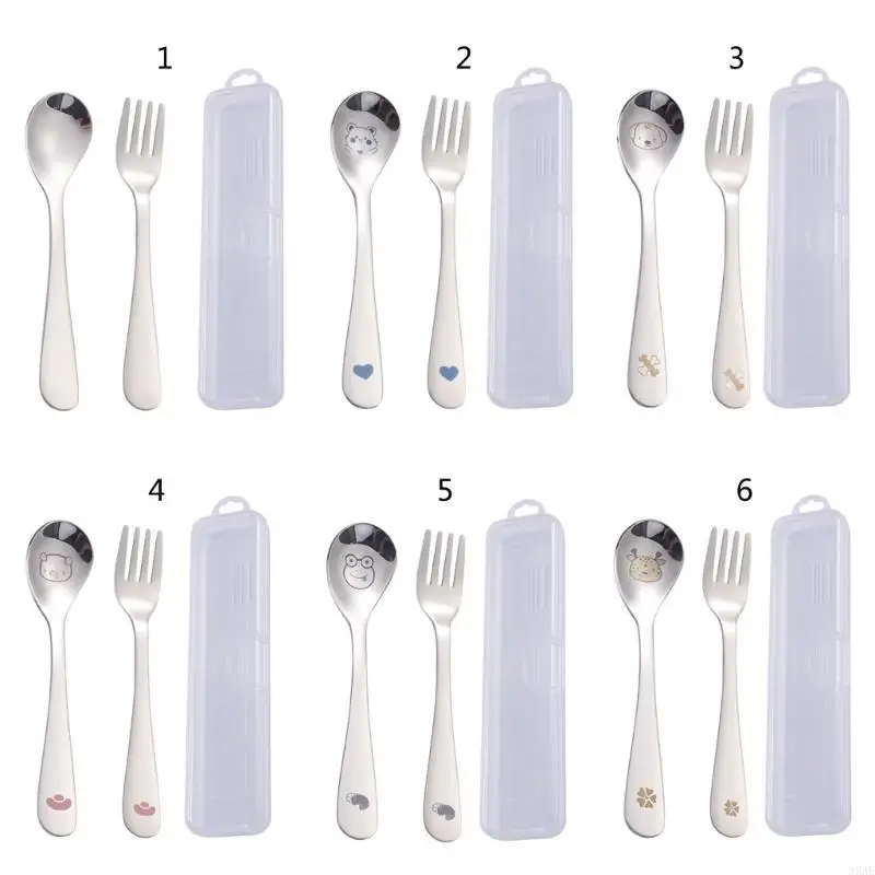 95ae Child Spoon & Fork с Case Kids Forming Spoon Eat Training Kitchen Gadget