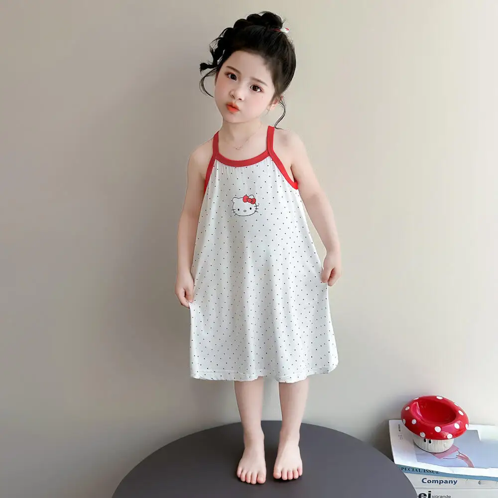 

Новая летняя ночная сорочка Sanrio Hello Kitty для девочек, 2026 год, для детей 1-6 лет, пижама на бретельках, милая домашняя одежда-платье для девочек