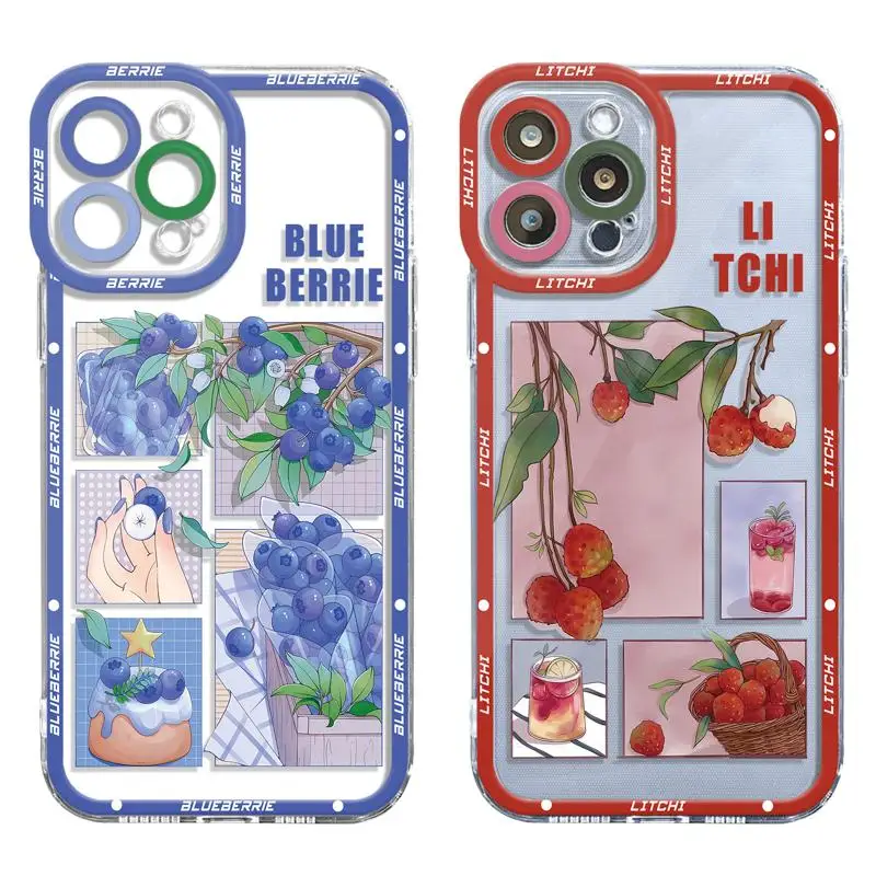 Clear Case for Honor X8a X7b X8 X9a 90Lite Cover for Poco X3 NFC for Moto G73 G72 G52 G22 Fruit Color Blue Berries Red Litchi