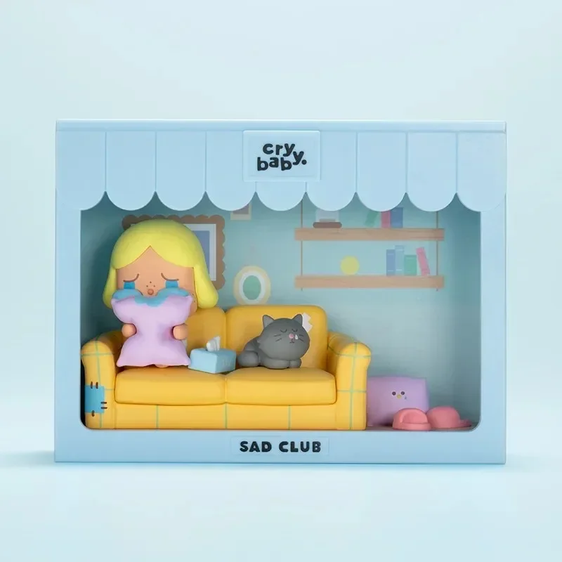 ชุดฉาก POP MART CRYBABY Sad Club Series โดย Molly ของเล่นแบบสุ่มในกล่องลึกลับ ตุ๊กตาตุ๊กตาอนิเมะน่ารัก ของตกแต่งตั้งโต๊ะ