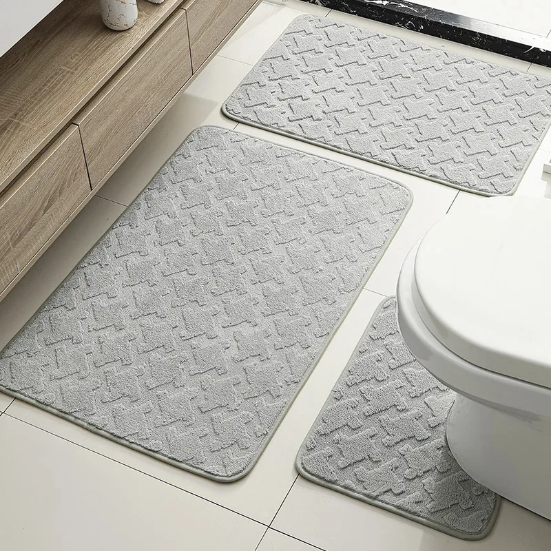 3Pcs Stone Pattern Bathroom Water-Absorbing Mats Home Non-Slip Floor Mat Soft Comfortable U-Closestool Foot Mat Toilet Door Mat