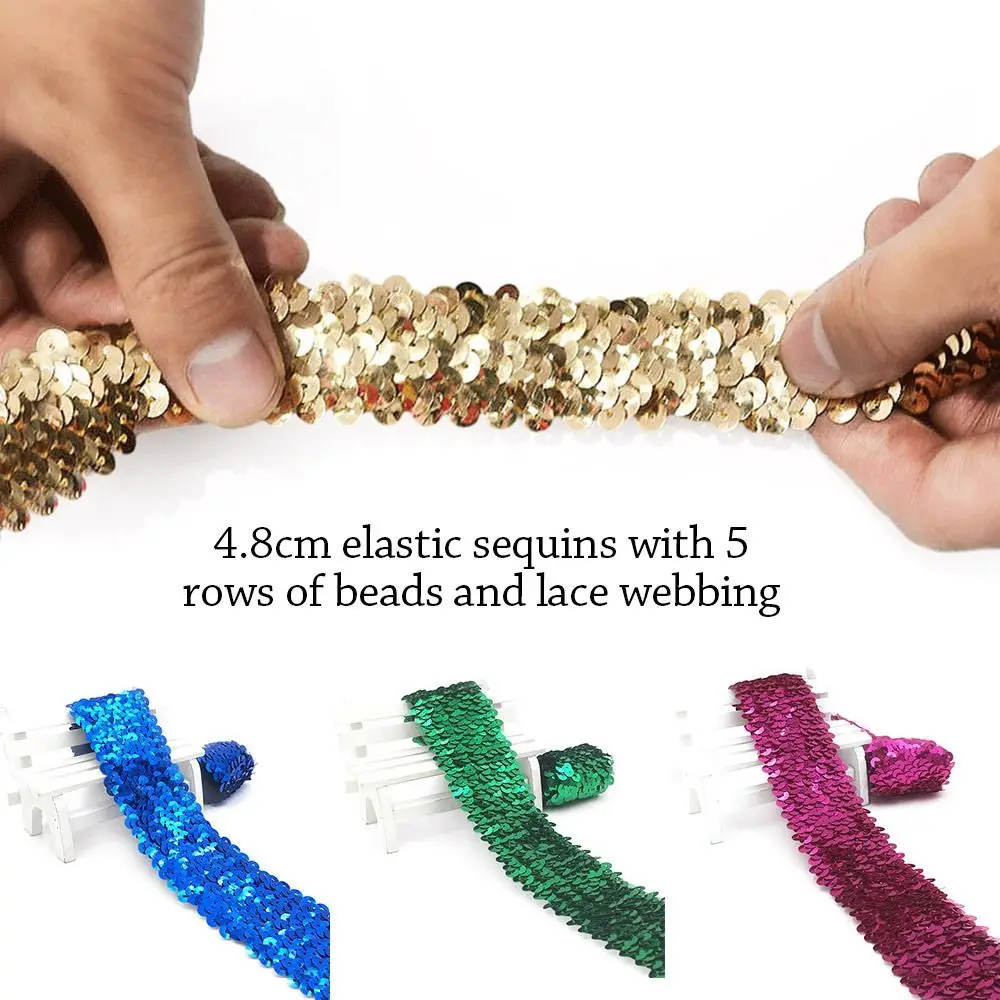 4.8cm/1M di larghezza in pizzo elasticizzato con paillettes decorato a mano accessori per costumi da ballo a nastro Trim