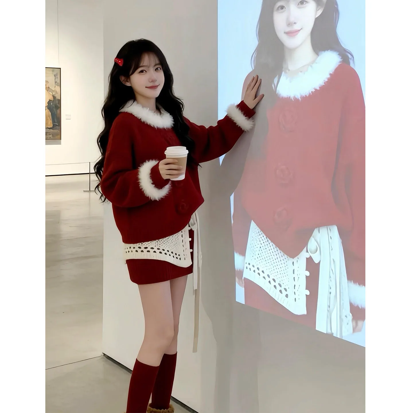 Original High Quality New Year Outfit Set Gentle Red Top Half Skirt Anti-Aging Whole Set Casual Sportswear for Women