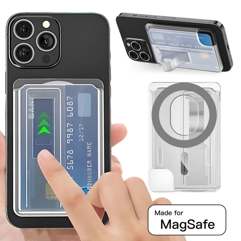 2in1 Magnetic Phone Card Holder Bracket for Bank Card Storage Sleeve for Magsafe iPhone 17 16 15 14 Samsung Mi Safe Phone Shell