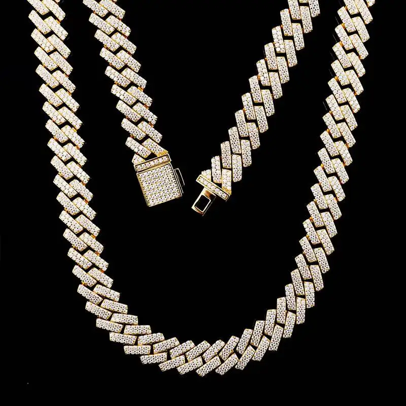 Luxury Factory Wholesale Brand 12mm Plated 925 Silver Cuban Chain Charm Square Personalized Trendy Moissanite Bracelet Necklace
