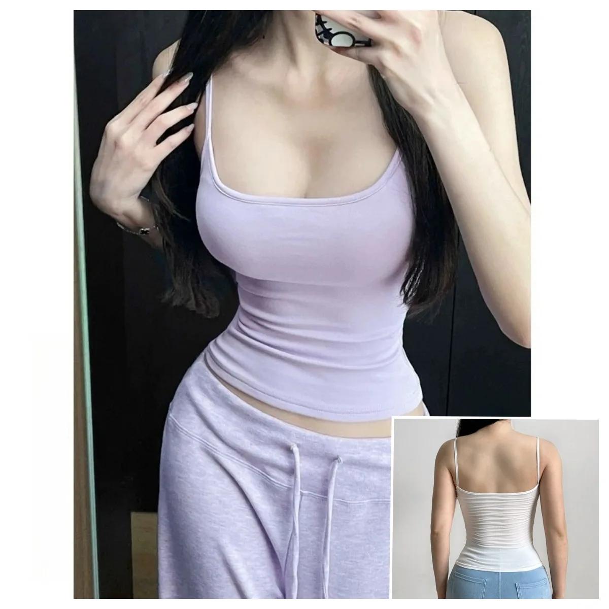 

2026 New Women's Solid Color Cami Top With Built-in Padded Backless Ruched Yoga Tank Top For Pilates & Daily Layering