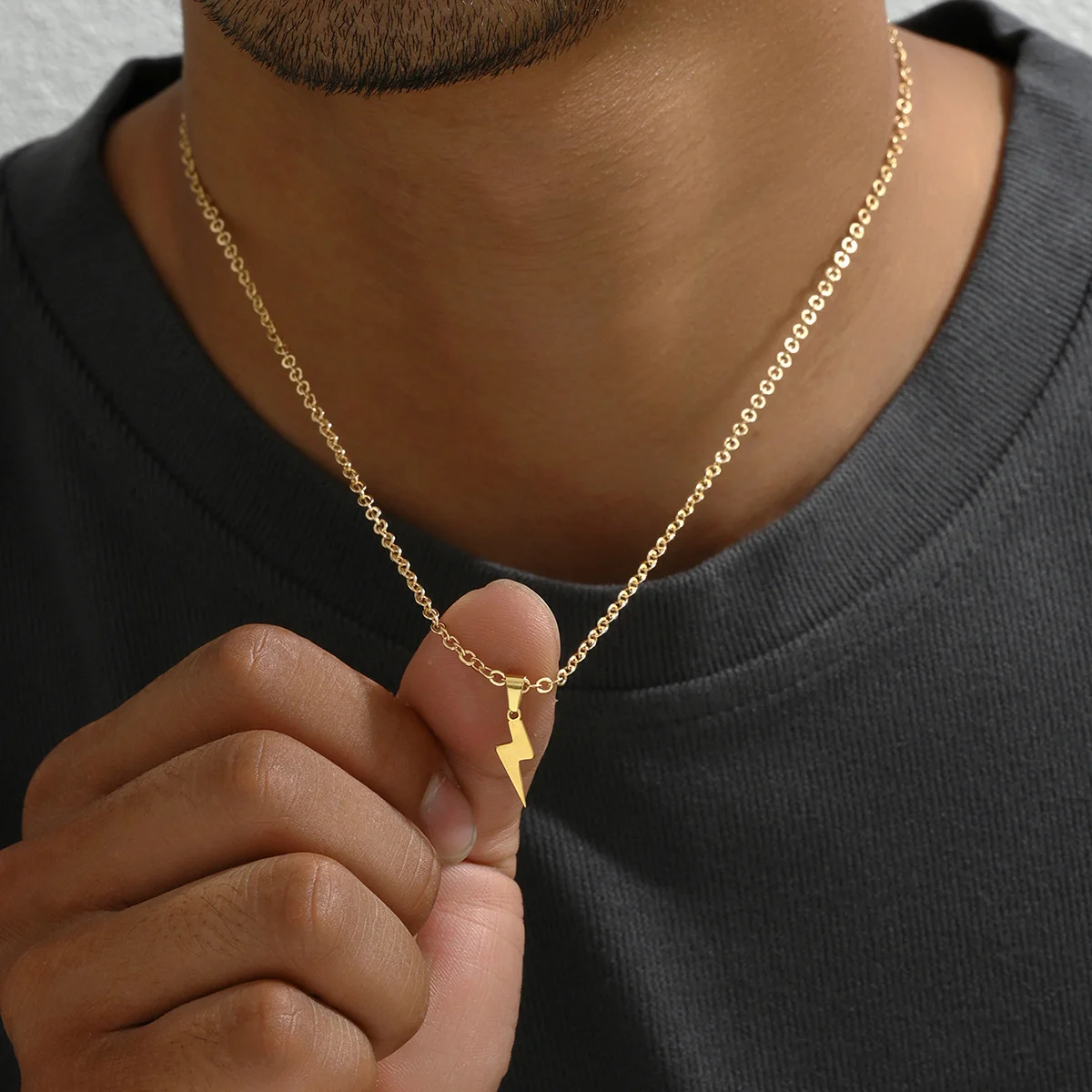 ASONSTEEL Punk Simple Lightning Thunder Pendant Necklace For Women Men Charm Metal Minimalist Jewelry Choker Necklace Hiphop