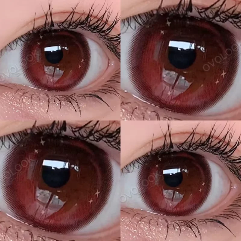 OVOLOOK - 1 Pair(2pcs) Asian Style Natural Dark Brown Contact Lenses For Daily Wear Bright Ocean Blue Colored Contact Lenses