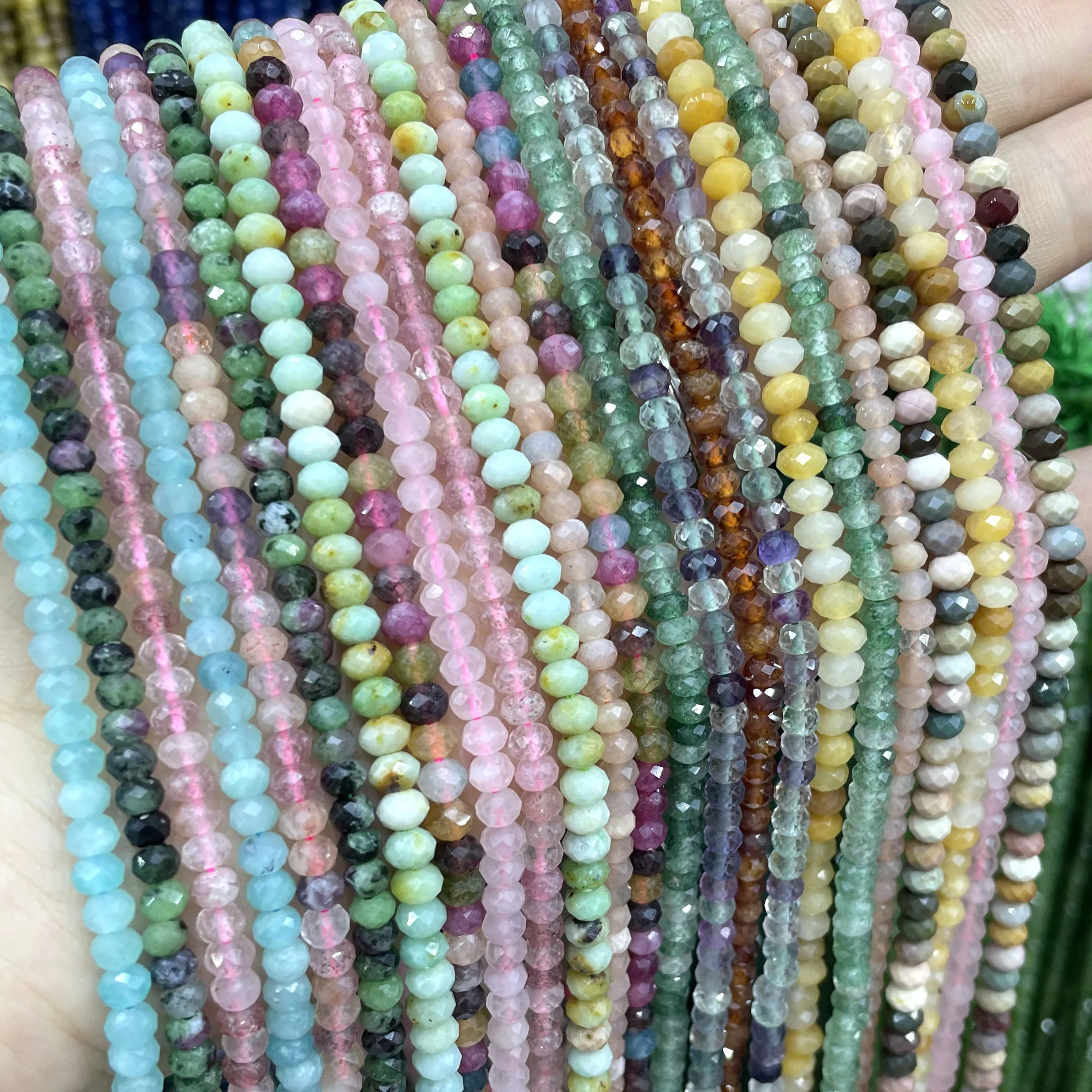 

3X4MM Faceted Natural Stone Flat Rondelle Garnet Apatite Quartz Spacer Beads For Jewelry Making Diy Bracelet Accessories 7.5 inc