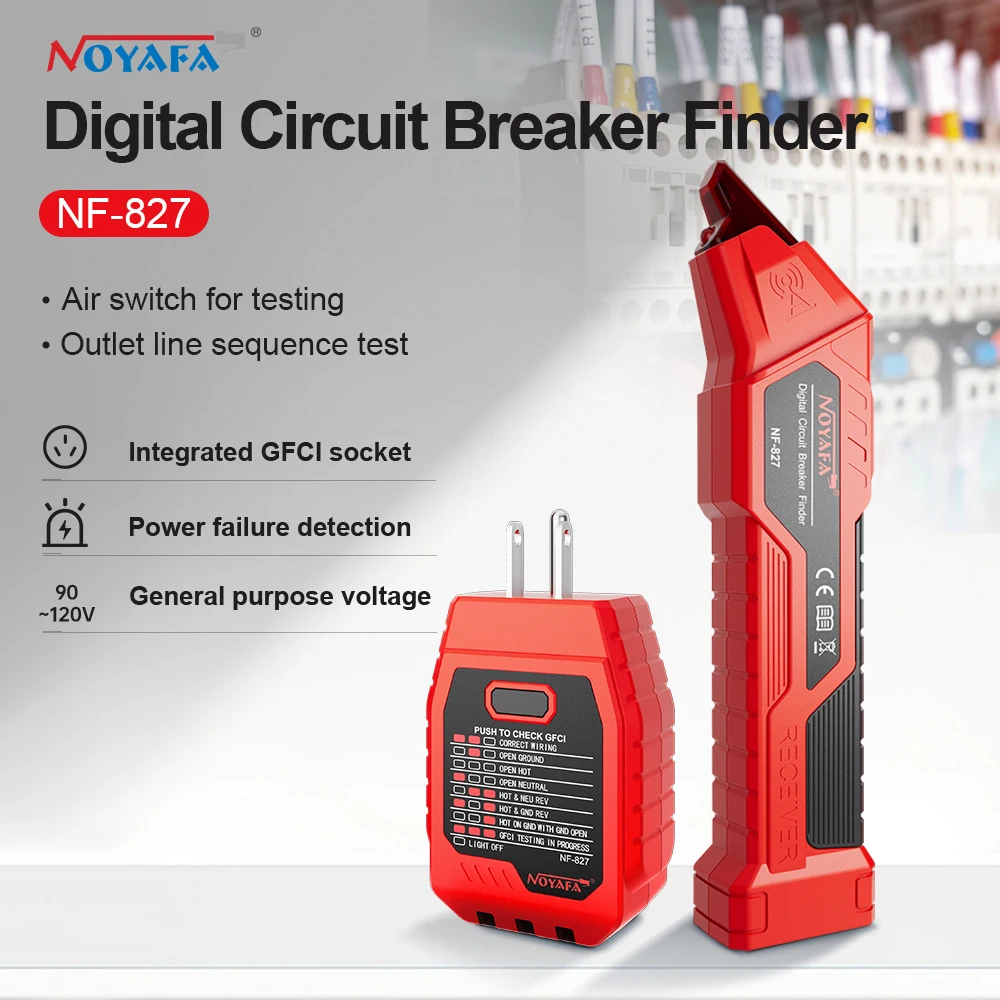 Noyafa Rilevatore automatico di interruttori NF-827 Tester per prese per fusibili 120V Tester per interruttori di circuito Strumenti diagnostici per elettricisti