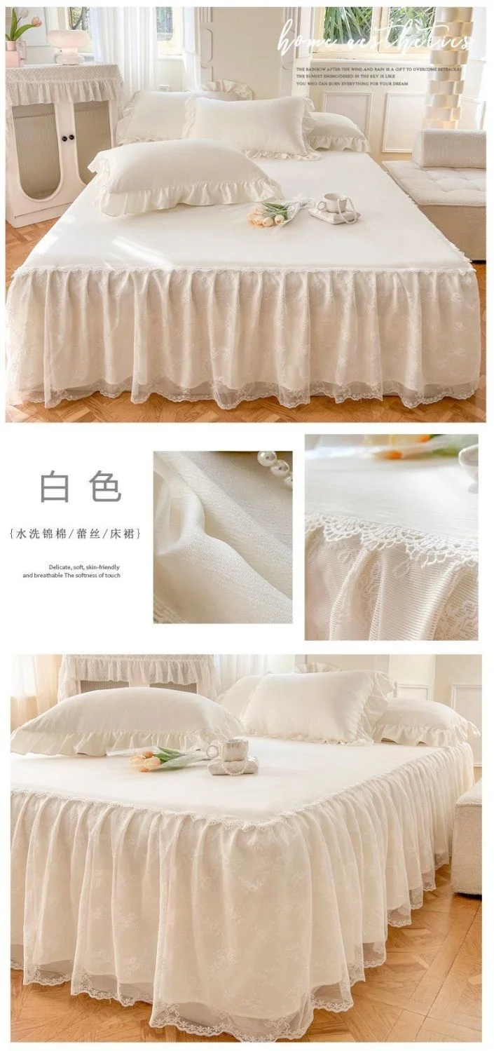 Spitzen bett rock und Kissen bezug, Bettdecke, Bettdecke, Blatt, Anti-Rutsch, Schutz, Beige, Prinzessin, 3 Stück – Detail 12