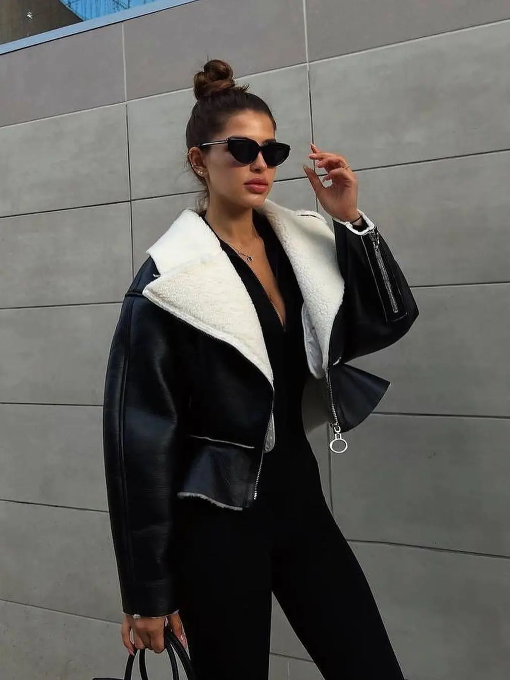 2025 autumn and winter short lapel fashion Korean women's long-sleeved solid color coat