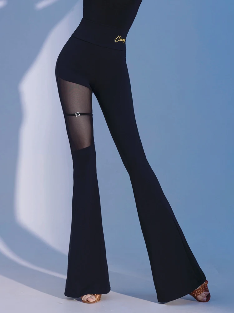 

New Arrival Adult Latin Dance Wear Women's Pants Dance Training Skills National Standard Modern Mesh Flare Pants