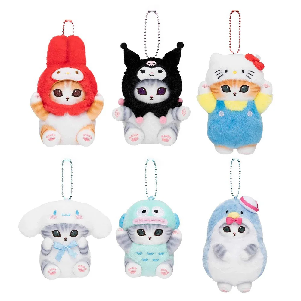 Kawaii Mofusand Cross-Dressing 10-12 cm Hello Kitty e Kuromi Portachiavi in peluche Anime Peluche Bambola Sanrio Zaino Ciondolo