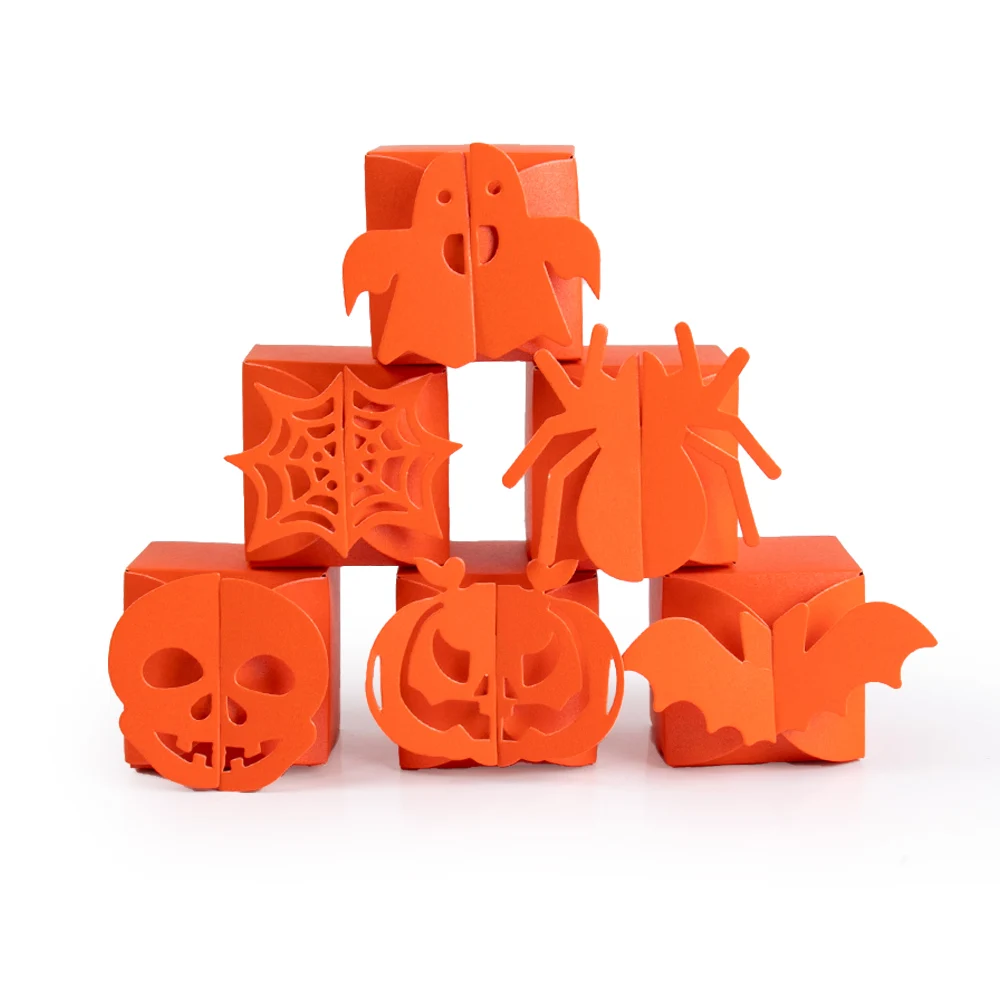 

4/12Pcs Paper Gift Boxes Pumpkin Spider Skull Bat Candy Biscuit Boxes for Kids Birthday Halloween Party Decoration Supplies