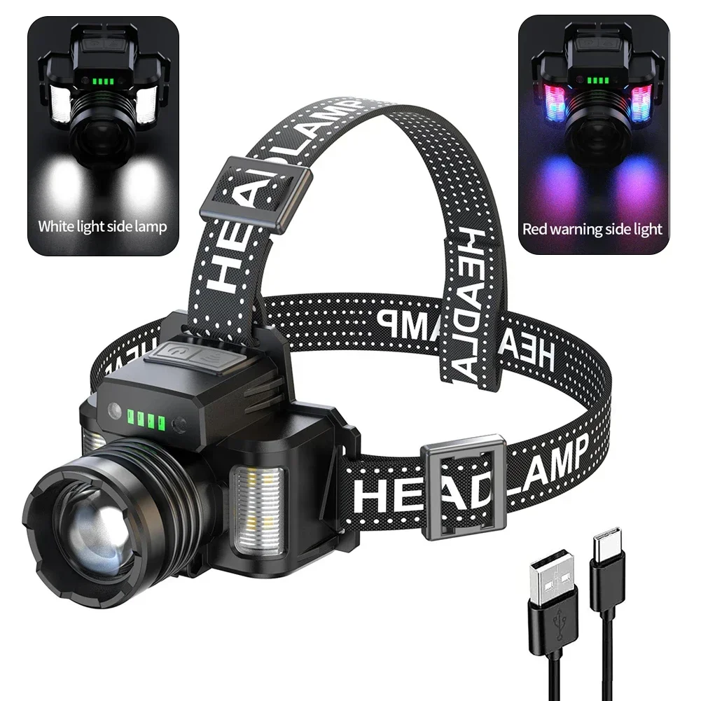 

LED Laser Headlamp Rechargeable Sensor Headlight Outdoor Waterproof Camping Head Torch Powerful Flashlight for Fishing Cycling