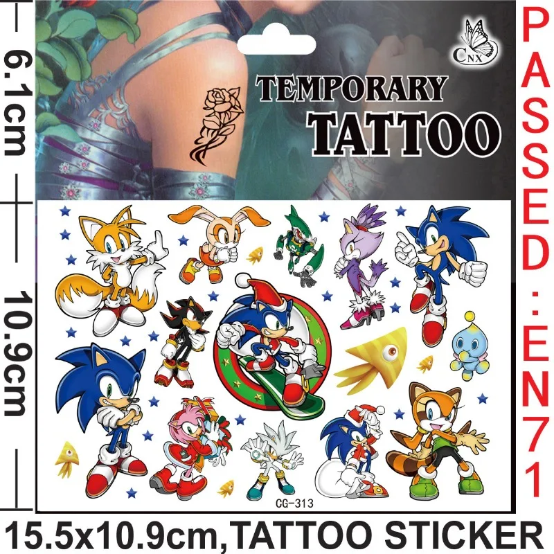 Cartoon Sonic The Hedgehog Tattoo Stickers Waterproof Cute Anime Sticker Birthday Party Supplies Decoration Kids Gift