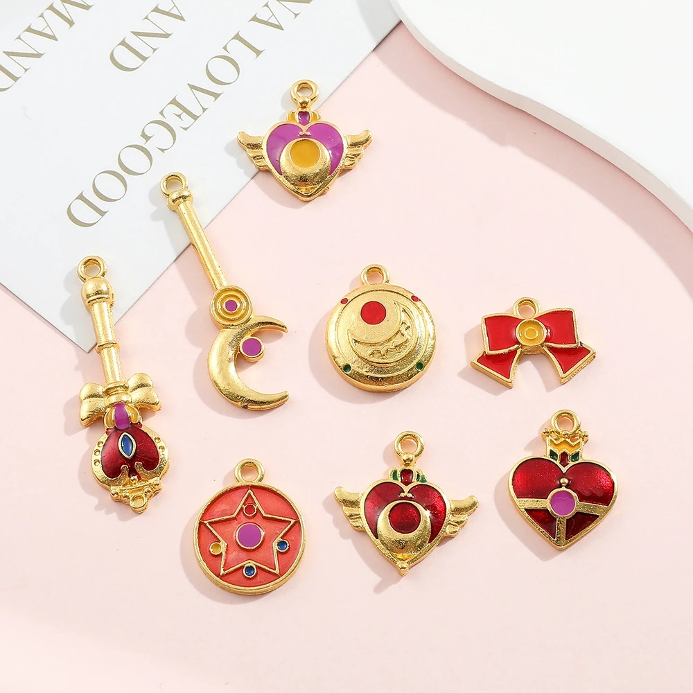 Mix 10pcs/lot Magic Wand Enamel Charms Jewelry Accessories for DIY Earrings Jewelry Make Necklace Bracelet Pendants