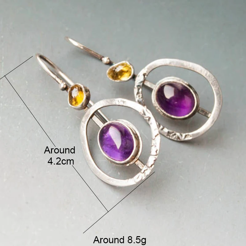 2023 New Fashion Purple Round Resin Hook Earrings Ladies Wedding Party Jewelry Silver Color Red Orange Stone Earring Gifts