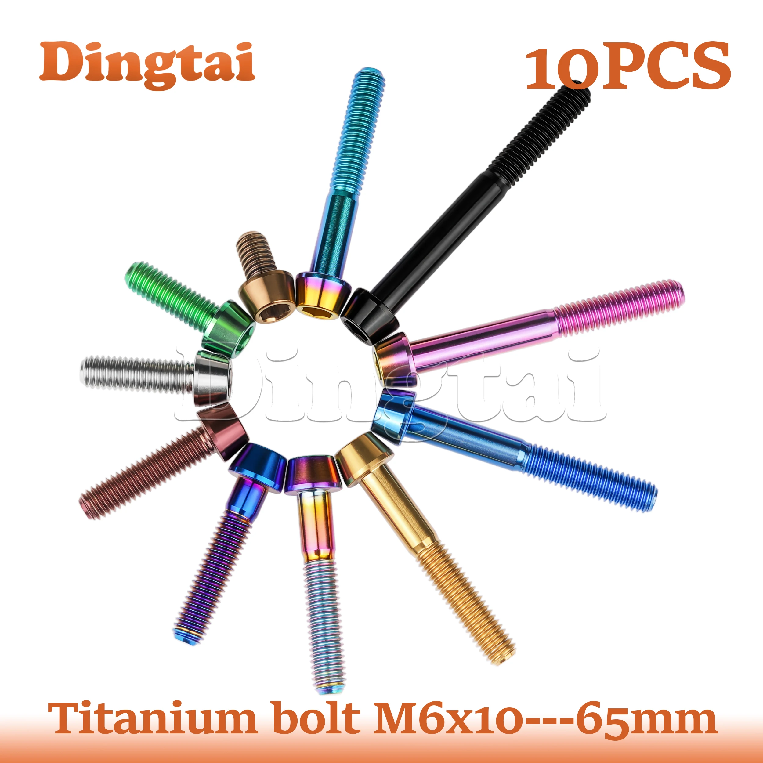Титановые болты Dingtai, 10 шт., M6x10/15/16/18/20/25/30/35/40/45/50/55/60/65 мм, с конической головкой под шестигранник, для велосипедных тормозных систем