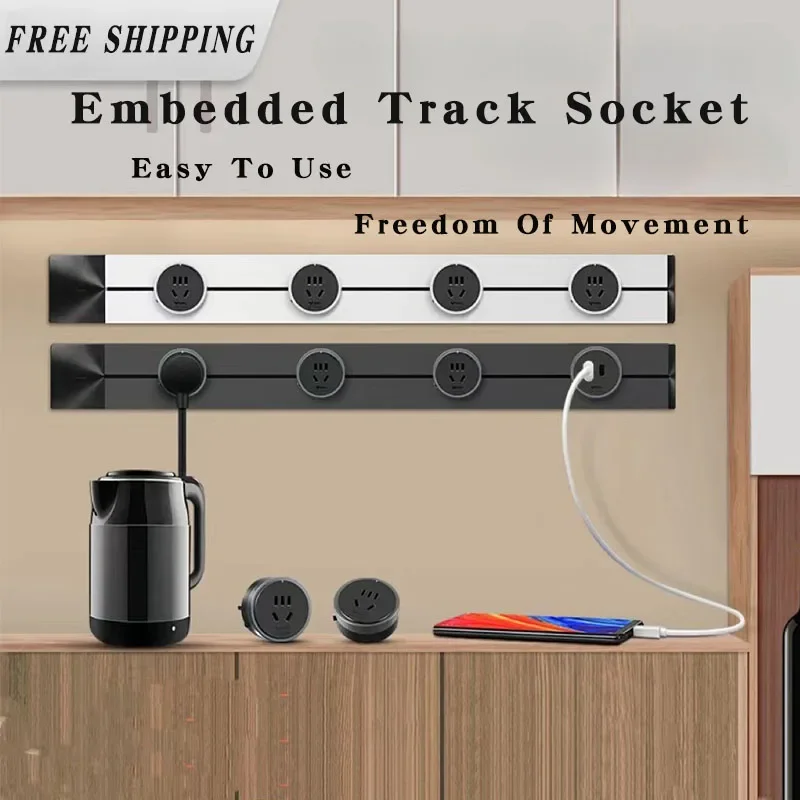 

Embedded Movable Track Socket US/UK/US/French Universal Standard 110-220V Wall Extension Outlets Hidden Power Rail Type Socket