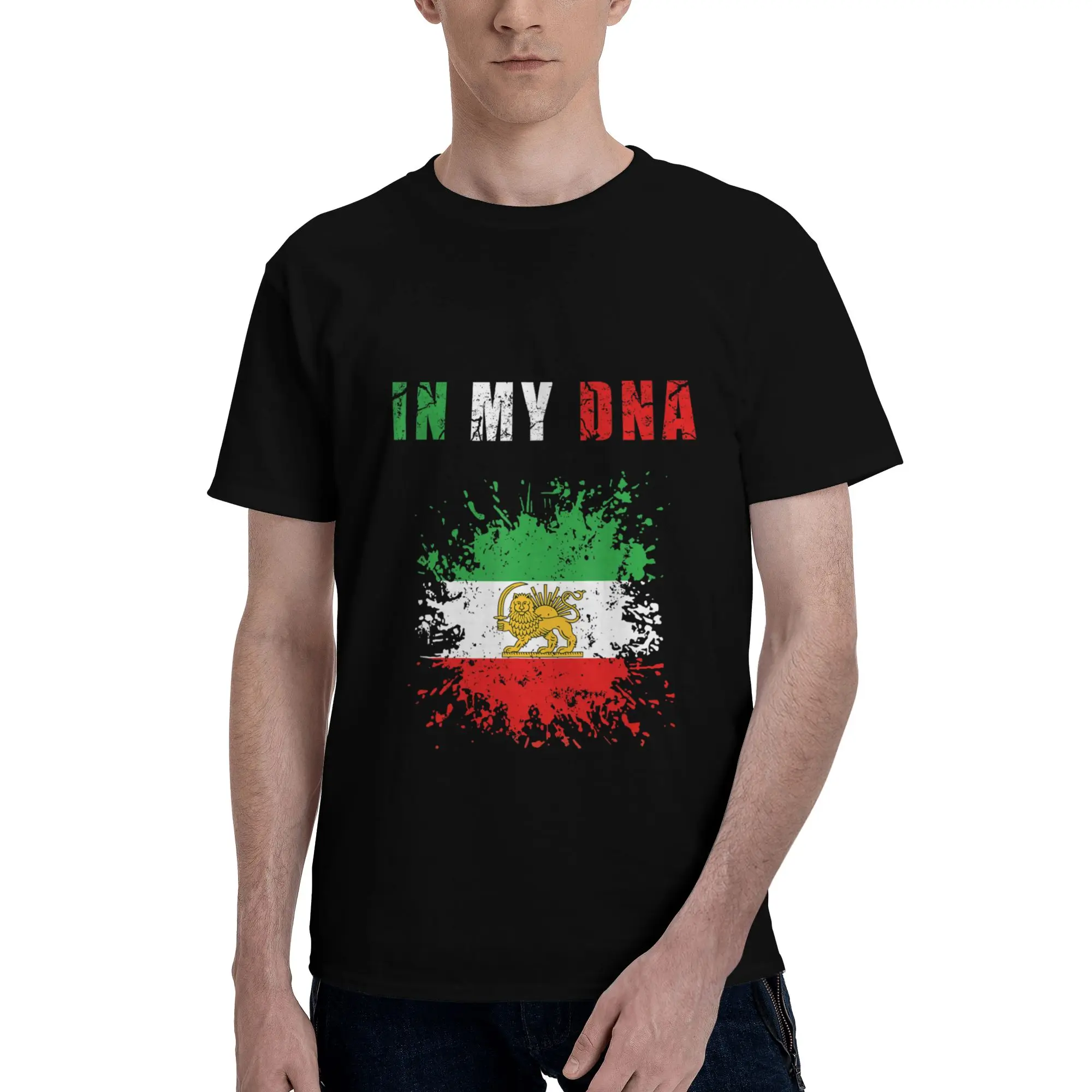 Iran Drapeau Lion du Soleil Persan Men T-Shirt Clothes  Creative Tees Short Sleeve fugees 100% Cotton