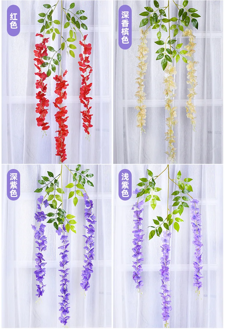 12 Stück Glyzinien-Kunstblumen zum Aufhängen, Girlande, Ranke, Rattan, gefälschte Blumenschnur, Seidenblumen für Zuhause, Garten, Hochzeitsdekoration – Detail 8