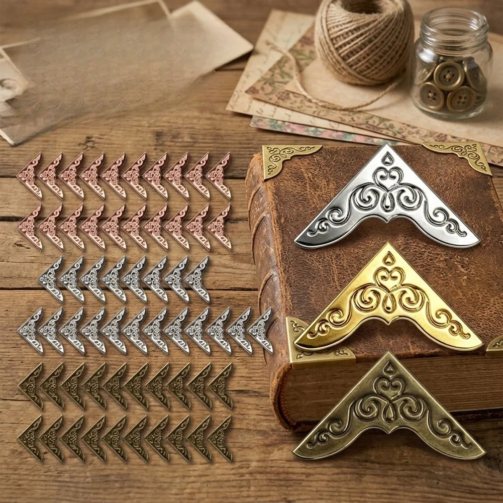 80 Pcs Floral Embossed Metal Corners for For scrapbook Photo Albums DIY Craft Projects 23mm Iron Book Corner Protectors Decor
