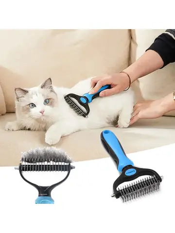 Cat Hair Removal Comb Dog Hair Removal Brush Stainless Steel Double Sided Pet Grooming Brush Removing Tangles Cat Accessories