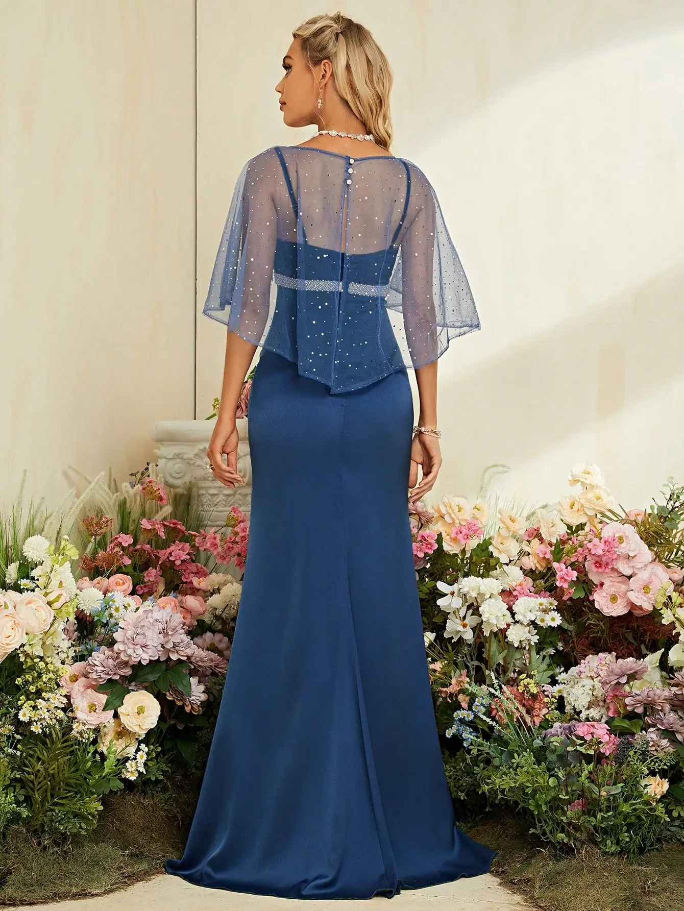 Mgiacy-Robe de soirée châle, col en V, buste plissé, ceinture de perles, robe de soirée Ding, robe de demoiselle d'honneur, robe senior PROM