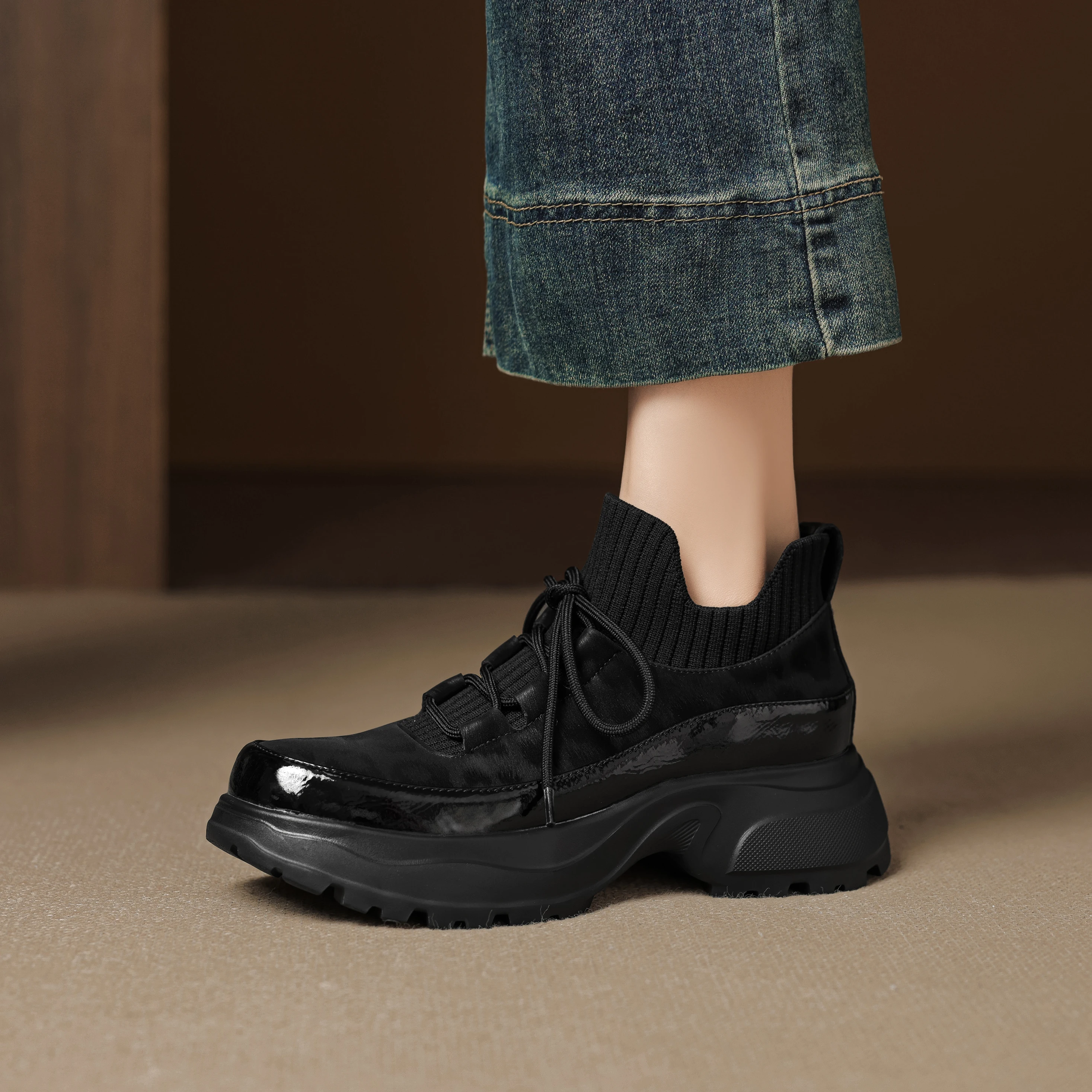 Genuine Leather  Woman Flat Platform Sneakers Womans Casual Shoes Chunky winter Sneaker Loafers Trainers Zapatos Mujer