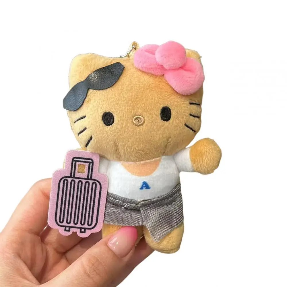 Sanrio Black luggage Kitty Plush doll Leisure vacation style Pendant keychain Children Toys Birthday gifts for boys and girls