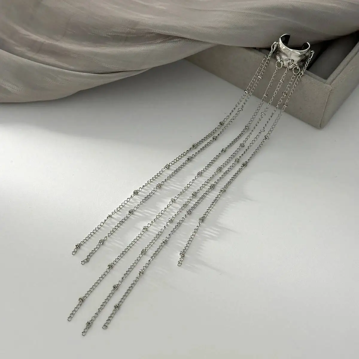 SHIXIN Unique Long Tassel No Piercing Ear Clip Earrings for Women New Gothic Silver Color C-shaped Ear Cuff Fashion Jewelry Gift