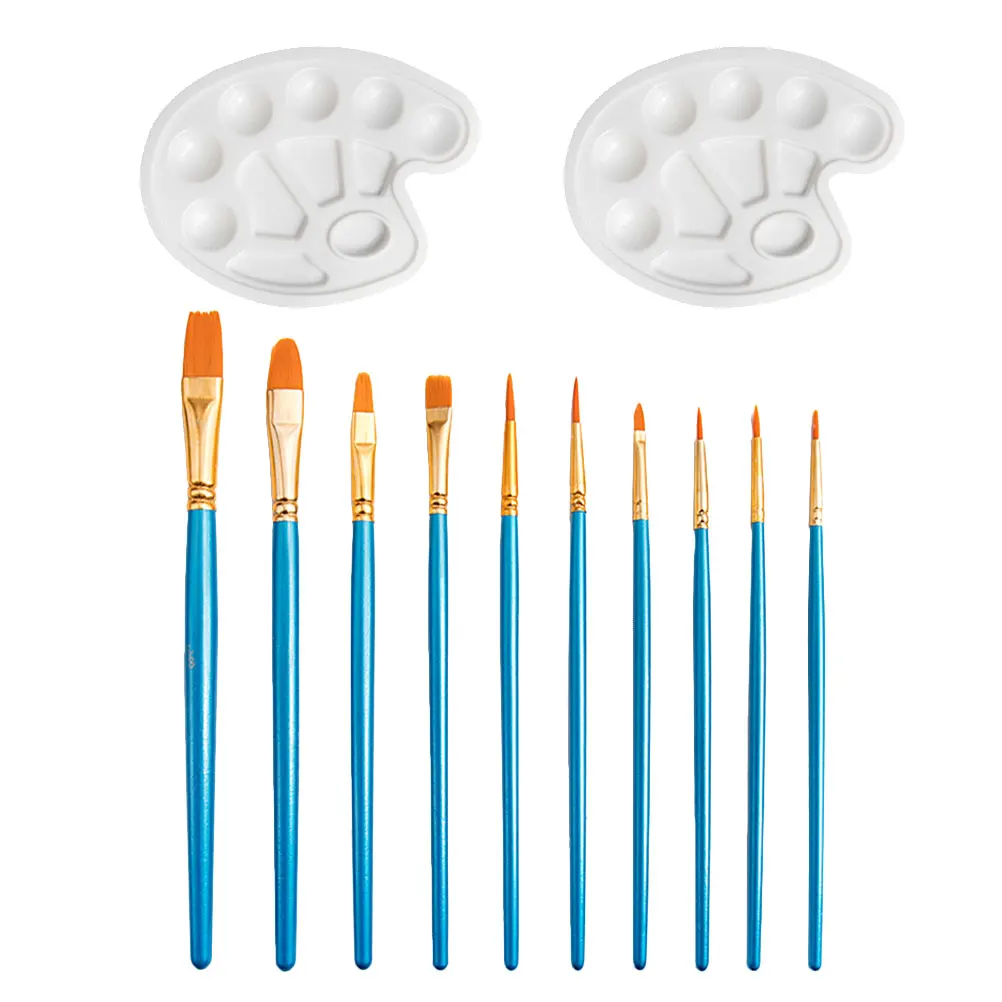 

Paintbrush Set Pearl Blue Nylon Brushes Palette Watercolor Painting Different Sizes Smooth Strokes Durability Art Supplies