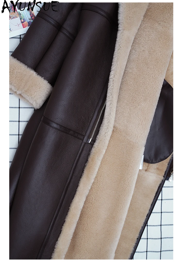 معطف فرو الأغنام ميرينو الطبيعي من AYUNSUE سترة نسائية من الجلد الطبيعي 2025 معاطف نسائية دافئة ملابس شتوية متوسطة الطول شوبانا Жеenca #4