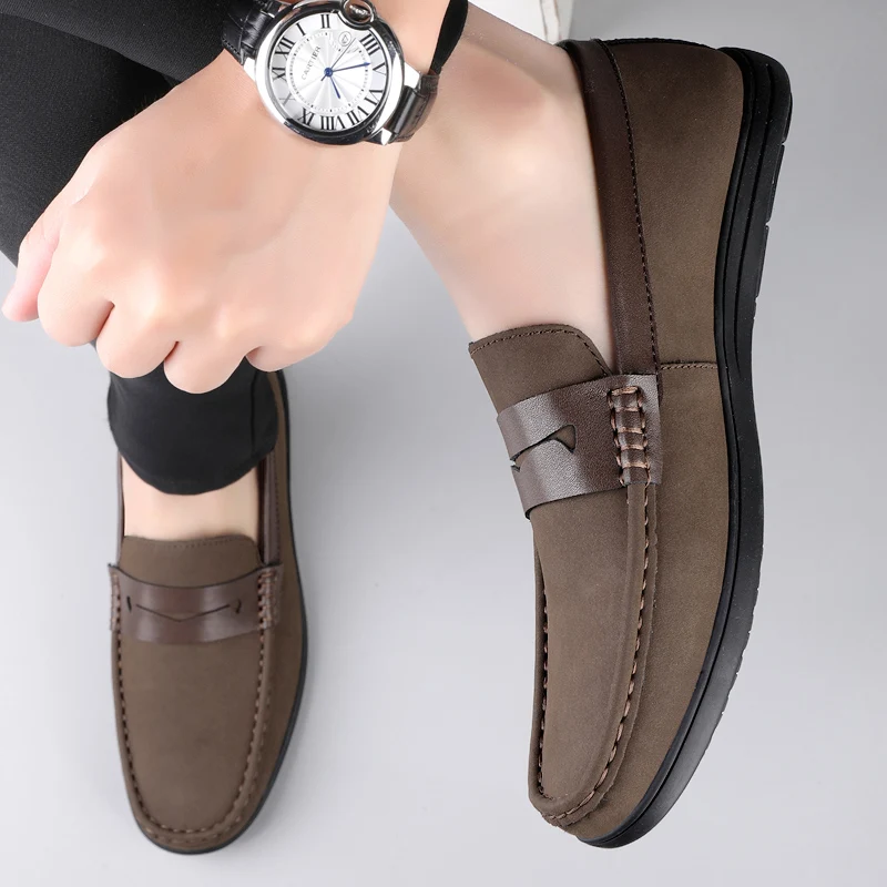 Brand Men Comfortable Matte Leather Fashionable Casual Soft Bottom Boat Shoes Spring New Outdoor Leisure Anti Slip Loafers Shoes