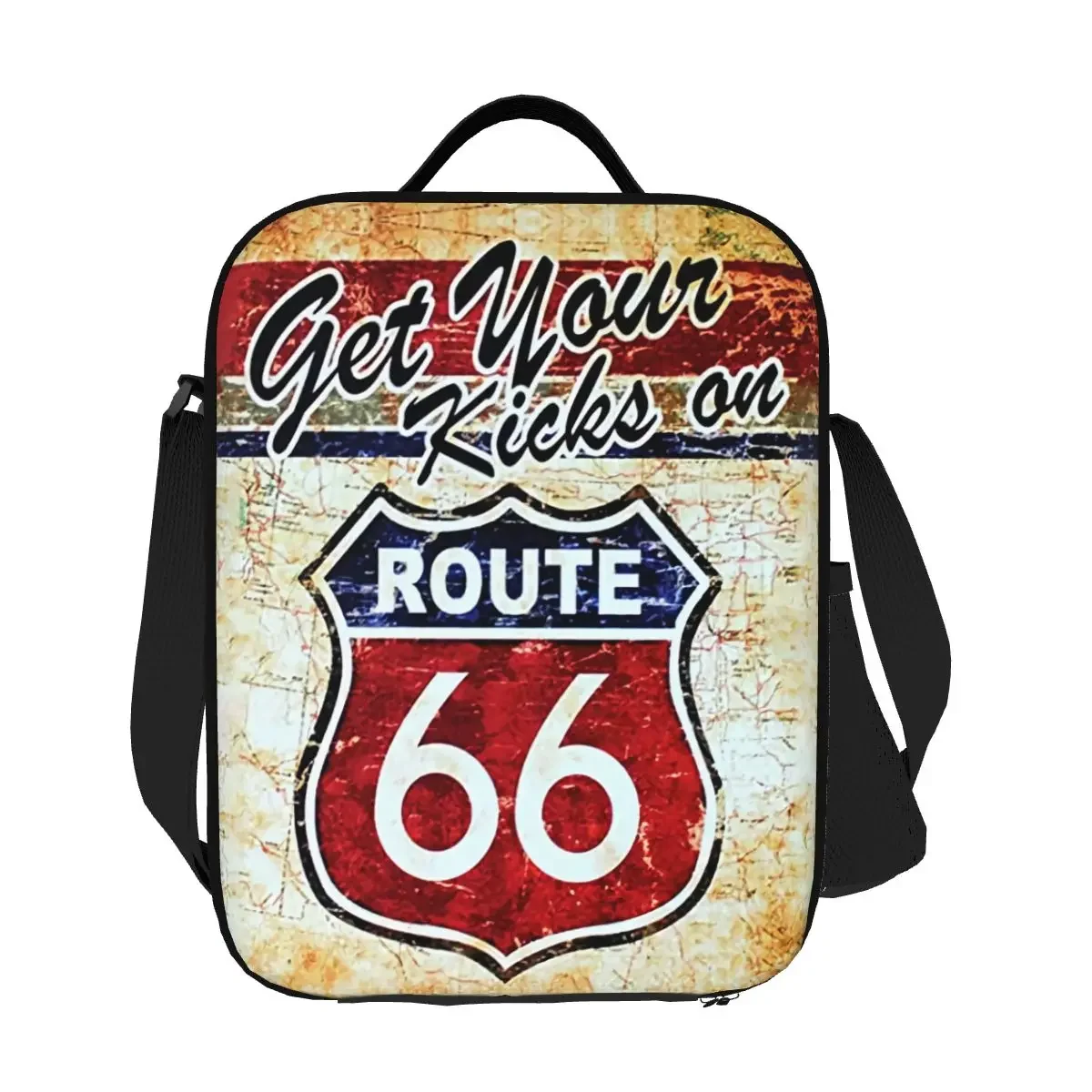 Custom Route 66 Portable Lunch Box Women Waterproof American Road Cooler Thermal Food Insulated Lunch Bag Kids School Children