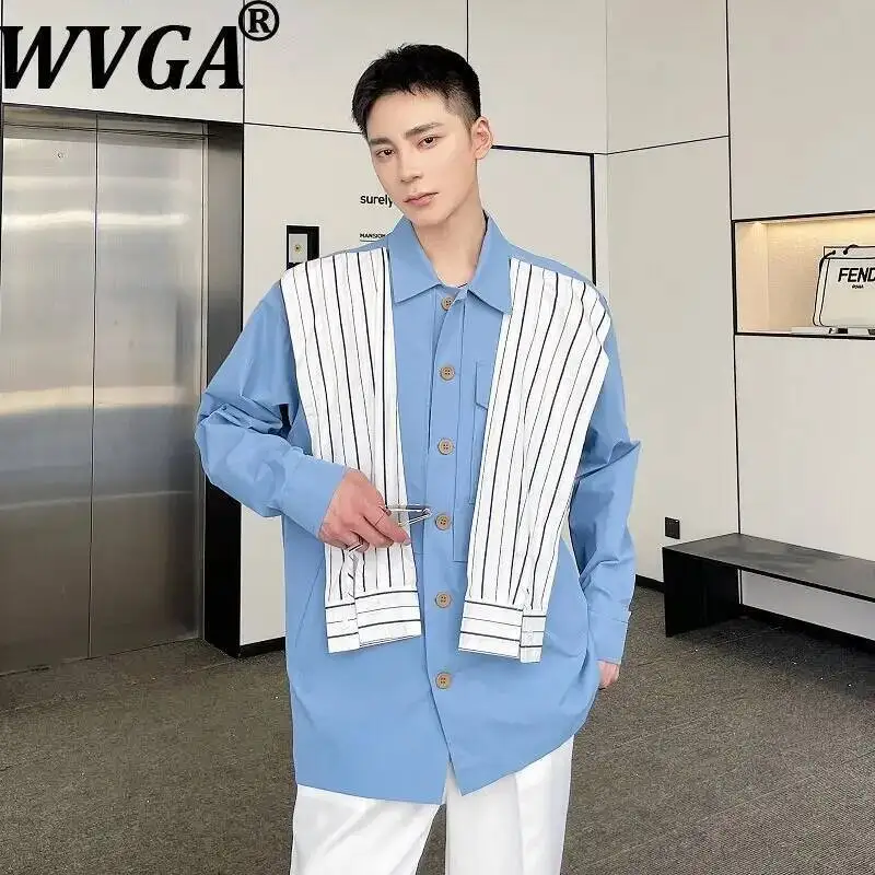 

WVGA New Spring Autumn Men's College Style Korean Design Patchwork Long Sleeved Shirt Niche Chic Casual Non-Iron Tops Ins W23781
