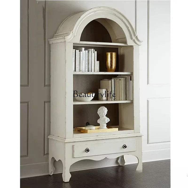 

American Country Solid Wood Bookcase french retro casual white Whole Bookshelf