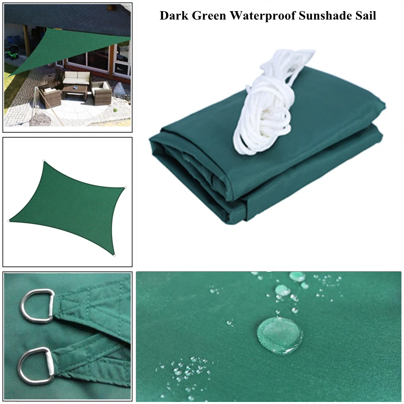 

Blackish Green Sun Shade Sail Outdoor Waterproof Awning Camping Tent Sunshade Cloth Garden Canopy Beach Pool Triangle Sunscreen