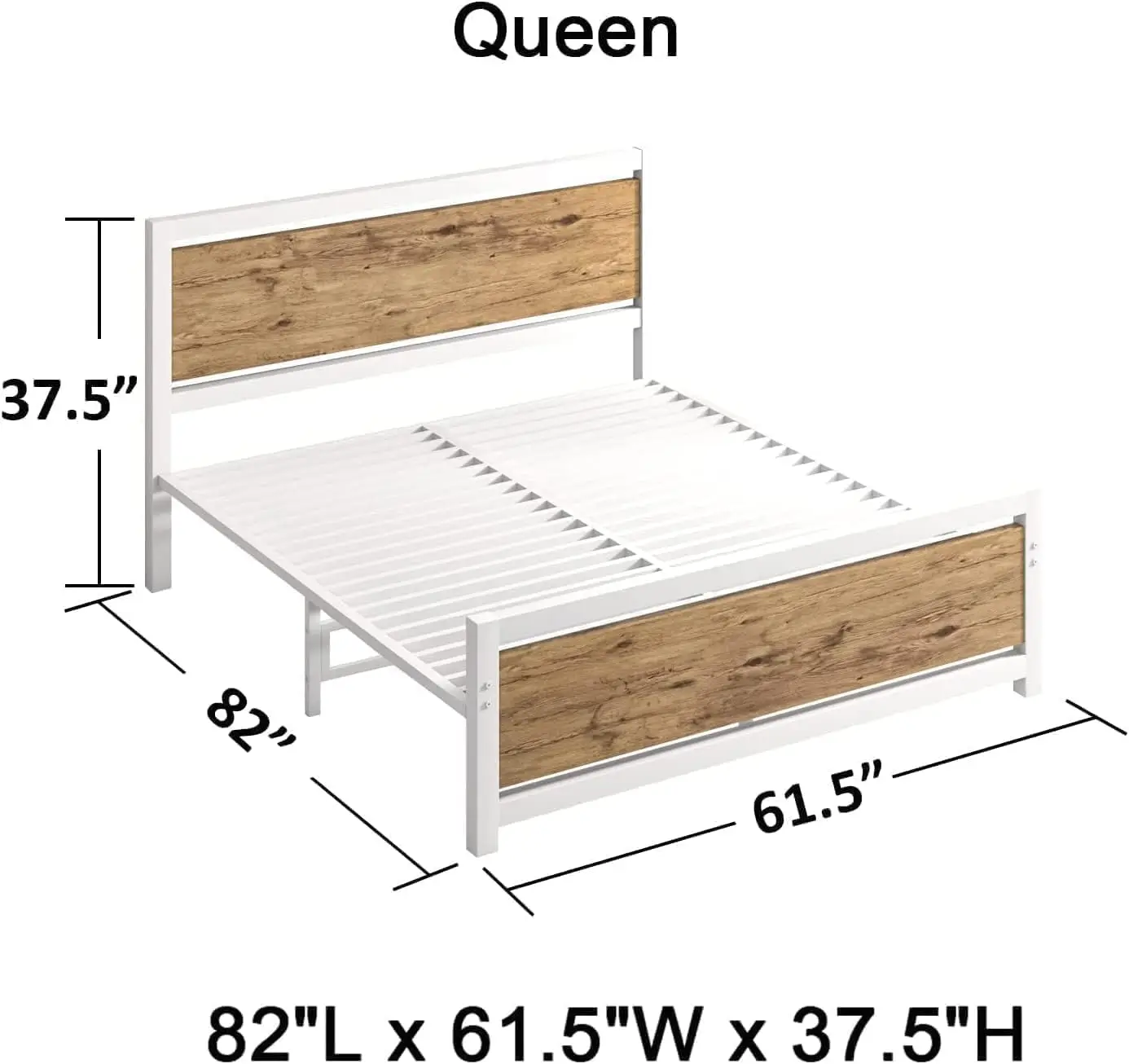 Queen Size Bed Frame, Queen Size Bed Frame with Wood Headboard, Queen Bed Frame with Strong Steel Slat Support,