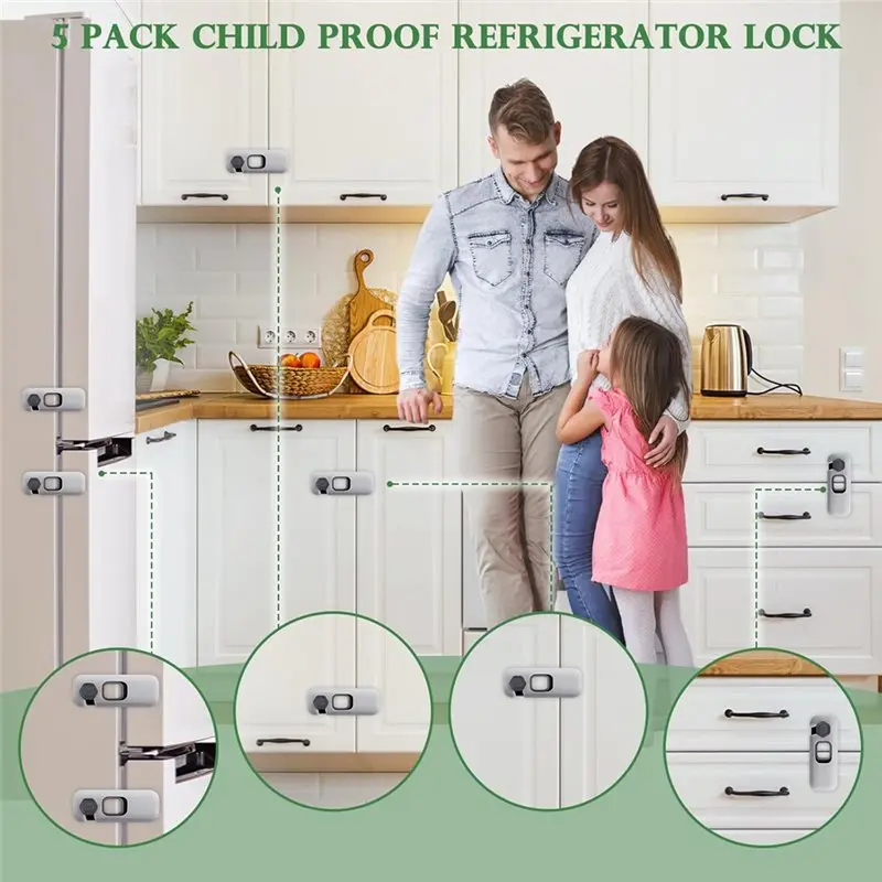 【RECOMENDAR】5 Pcs Child Proof Refrigerator Lock,Baby Proofing Cabinet Locks,Oven Lock Child Safety, Fridge Lock, For Fridge, Dra