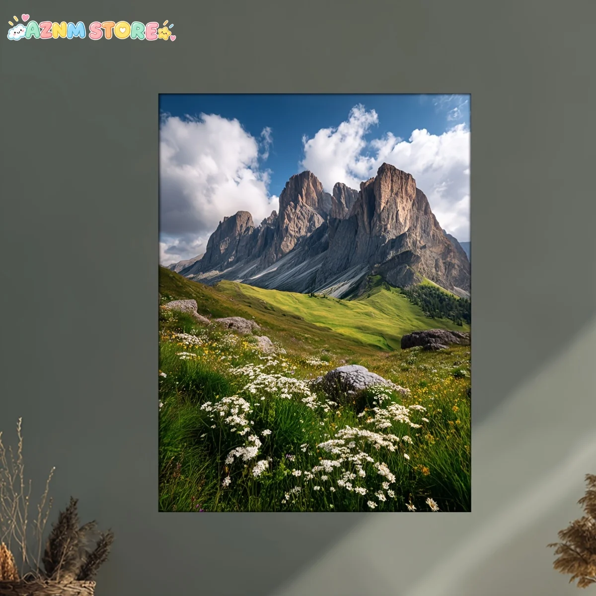 2027,2D Flat, 2D Flat, 12X16 Inch Less Canvas Art - Vibrant Alpine Meadow And Mountain Landscape Painting, Rustic Nature Wall