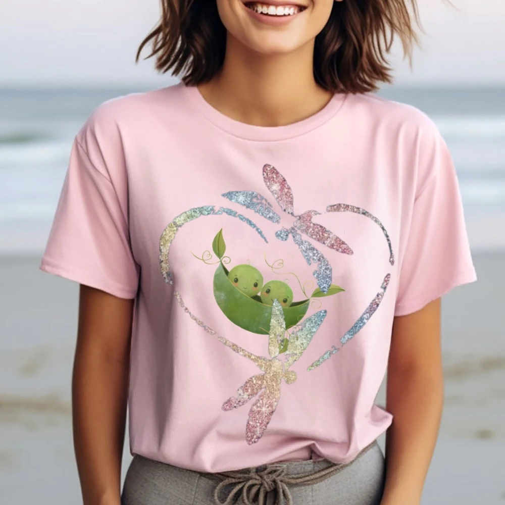 

Pure Cotton T-Shirt Heart Sketch Cute Love Cartoon Pattern Letters Print Short Sleeve Casual Cotton T-Shirt Top Women Men Wear
