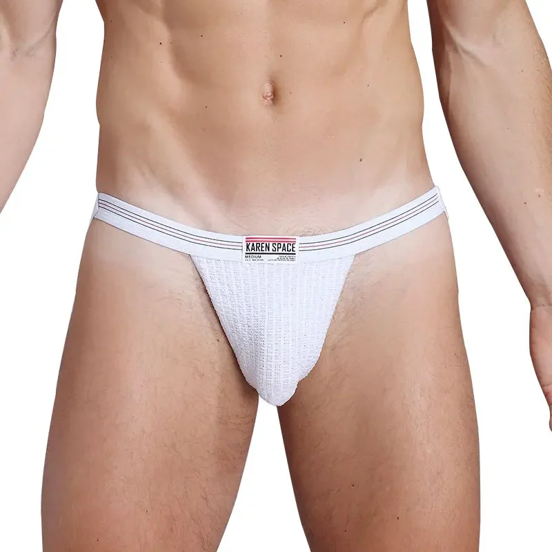 Men's Low-Rise Knit Thong Jockstraps Lifting Open-Butt Sporty Underwear Sexy Ass-Lifting Jockstraps for Active Men