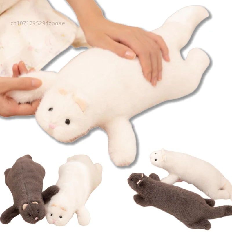 New Simulation Ferret Plush Toys Kawaii Lifelike Animal White Brown Mink Plushie Pillow Stuffed Soft Sofa Cushion Creative Gifts